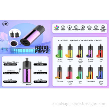 Factory wholesale XCOOL Vapor 8000 puffs disposable vapes